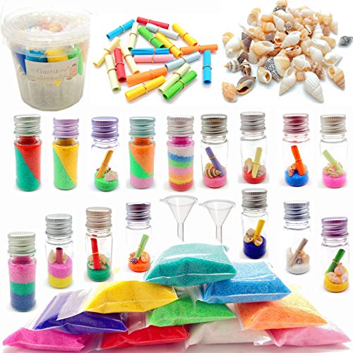 Guaishou DIY Sand Art and Crafts Kit Wishing Bottles Colorful Sands Beach Sea Shells Message Paper - Image 1