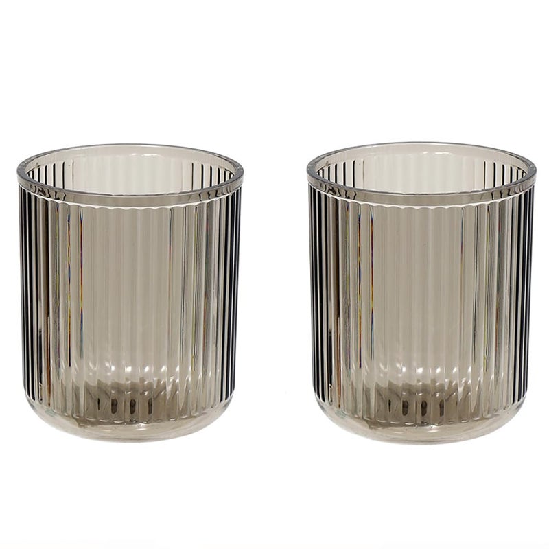 CAWEIN Bathroom Tumbler 2 Pieces ï¼ŒUnbreakable Toothbrush Cupï¼ŒDishwasher Safe Drinking Cup (Gray & Gray) - Image 1