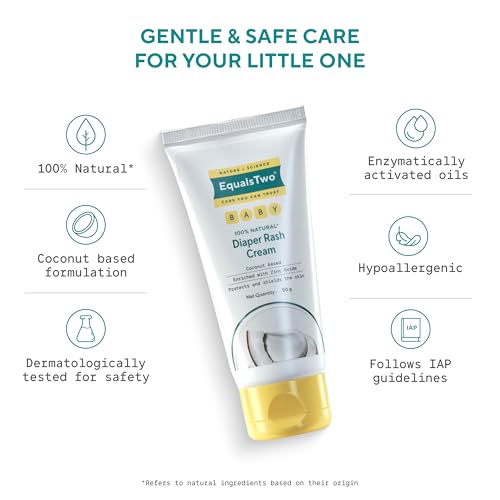 EQUALSTWO by Zydus Baby Diaper Rash Cream With Zinc Oxide, 100% Natural Anti Rash for Babies, Nappy Rashfree for New Born, PH 5.5, Hypoallergenic Dermatologically Tested, 50gm (Pack 2) - Image 4