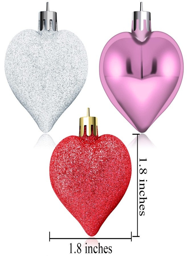 Elcoho 24 Pieces Valentine's Day Heart Baubles Ornaments Heart Shaped Decoration Baubles for Valentine's Day Decoration, 2 Styles (Glossy, Glitter) - Image 2