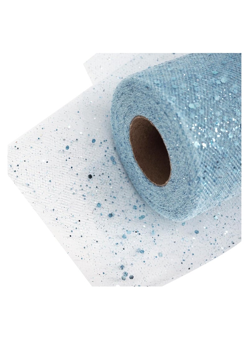 SYOSI Glitter Tulle Fabric Rolls 6 Inch 25 Yards(22.86M) Sequin Sparkling Ribbon Spool Netting for Wedding, Tutu Skirt, Gift Wrapping, Party Decoration (Blue)  - Image 1
