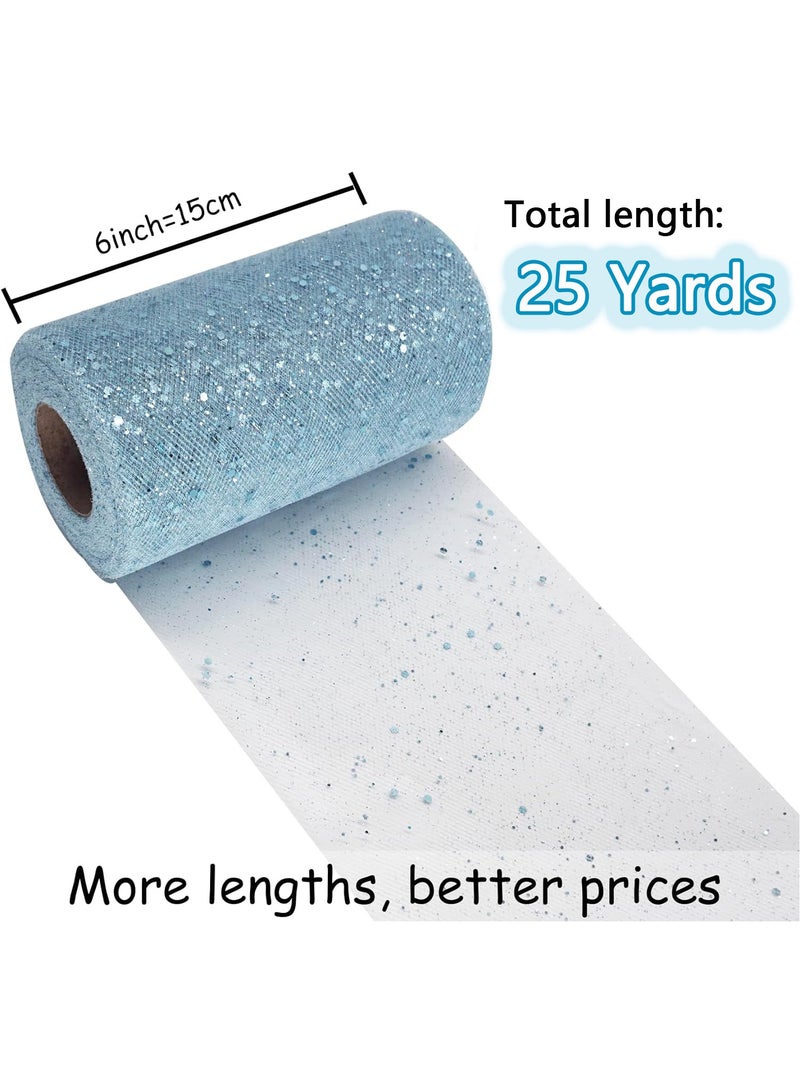 SYOSI Glitter Tulle Fabric Rolls 6 Inch 25 Yards(22.86M) Sequin Sparkling Ribbon Spool Netting for Wedding, Tutu Skirt, Gift Wrapping, Party Decoration (Blue)  - Image 3