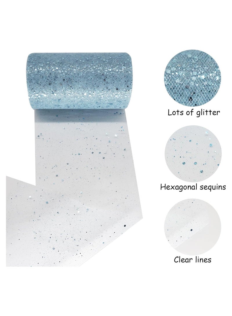 SYOSI Glitter Tulle Fabric Rolls 6 Inch 25 Yards(22.86M) Sequin Sparkling Ribbon Spool Netting for Wedding, Tutu Skirt, Gift Wrapping, Party Decoration (Blue)  - Image 2