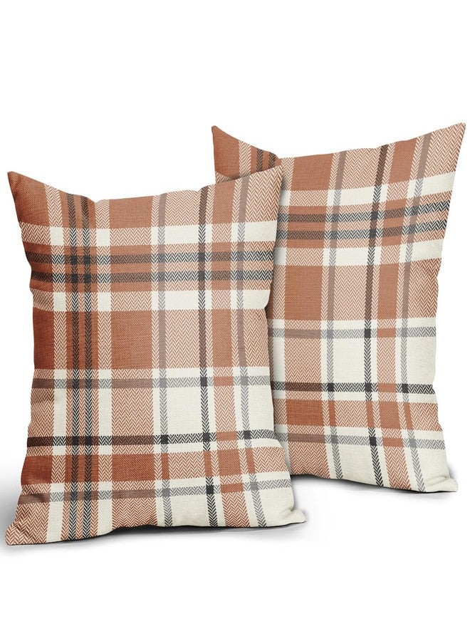Aytipun Fall Plaid Pillow Covers 18x18 Set of 2 Burnt Orange Gray Cream Rustic Autumn Colored Print Decorative Outdoor Pillowcases Farmhouse Throw Cushion Case Decor for Home Couch Sofa Bed - Image 2