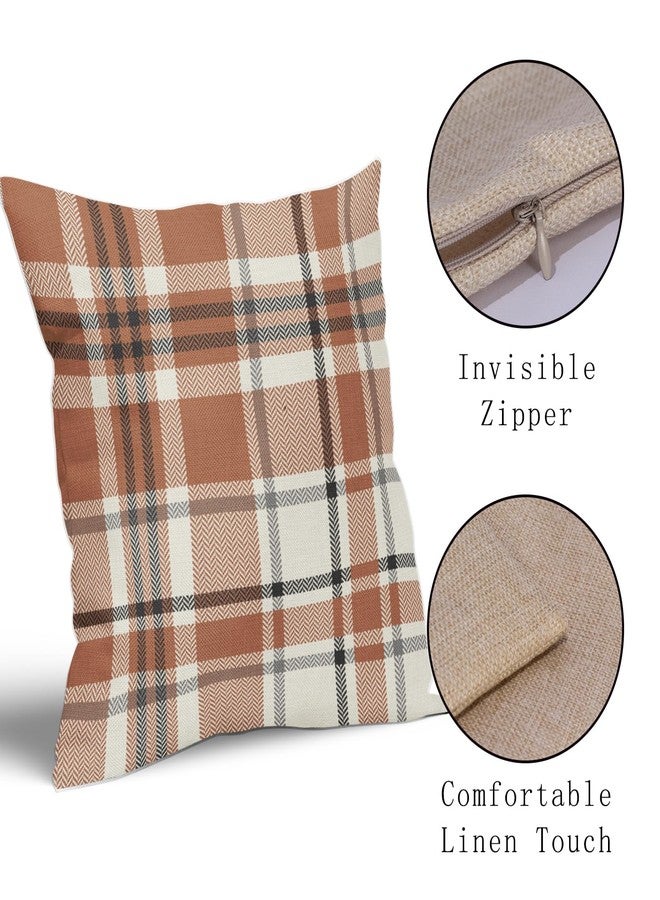 Aytipun Fall Plaid Pillow Covers 18x18 Set of 2 Burnt Orange Gray Cream Rustic Autumn Colored Print Decorative Outdoor Pillowcases Farmhouse Throw Cushion Case Decor for Home Couch Sofa Bed - Image 4