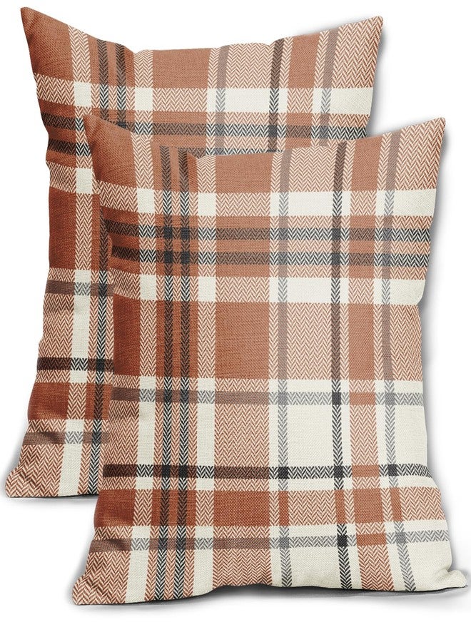 Aytipun Fall Plaid Pillow Covers 18x18 Set of 2 Burnt Orange Gray Cream Rustic Autumn Colored Print Decorative Outdoor Pillowcases Farmhouse Throw Cushion Case Decor for Home Couch Sofa Bed - Image 1