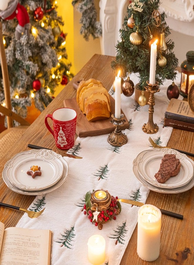 AQOTHES Faux Fur Christmas Table Runner with Embroidered Tree Design, Soft Fluffy Holiday Decor for Dining Table Fireplace Mantel - Image 5