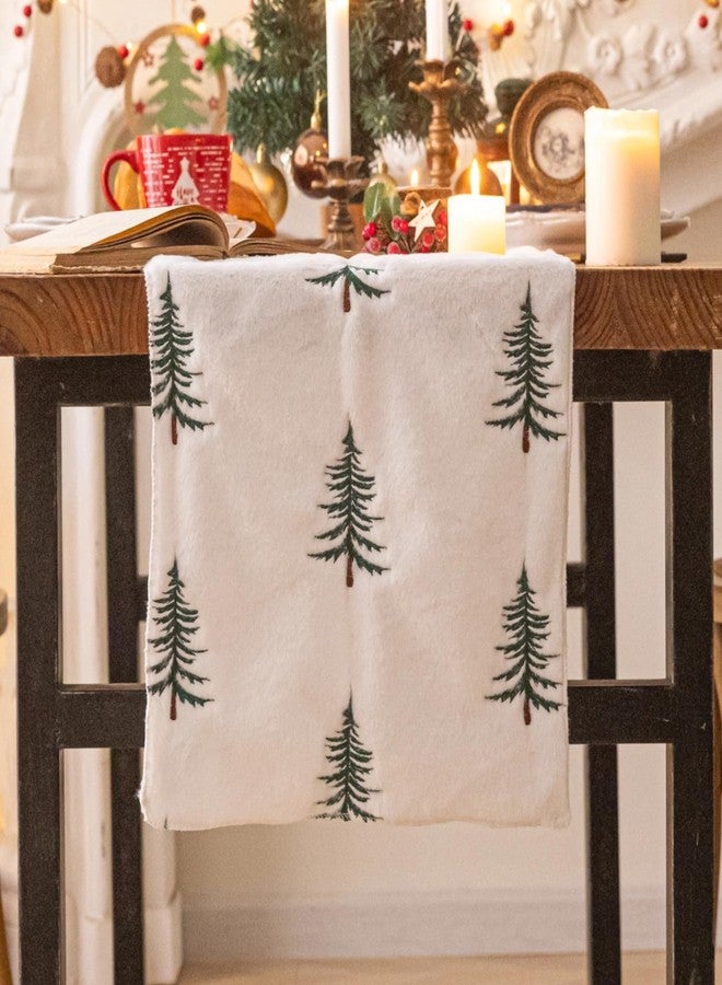 AQOTHES Faux Fur Christmas Table Runner with Embroidered Tree Design, Soft Fluffy Holiday Decor for Dining Table Fireplace Mantel - Image 4