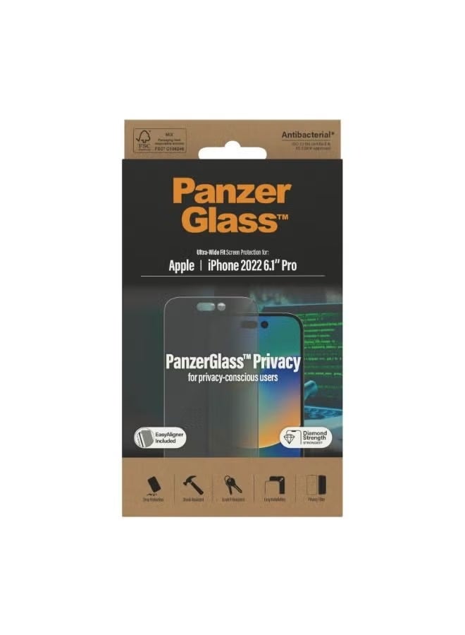 PanzerGlass Privacy Screen Protector for iPhone 14 Pro (6.1”) Privacy Filter, Scratch Resistant, HD Clarity, Anti-Shatter, Easy Installation – 2022 Model - Image 2