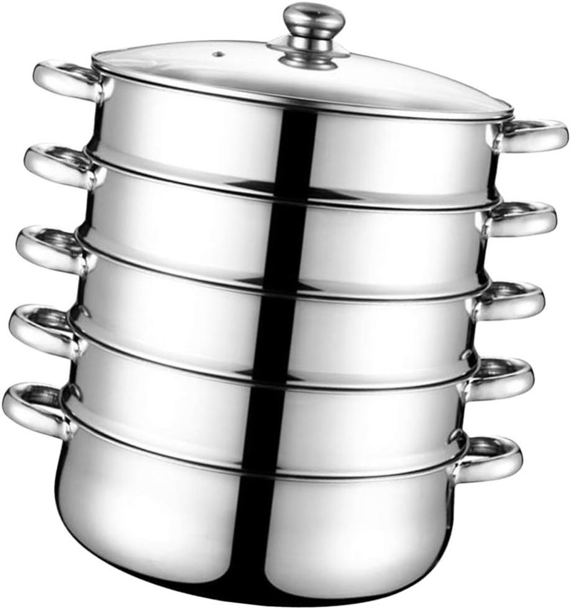 Steamer Pot Stainless Steel Steamer Pot, 5 Tier Stockpot Steaming Cookware Vegetable Dumpling Steaming Pot for Home Kitchen (28CM) Cooking Pot - Image 1