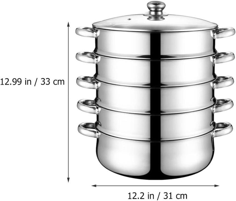 Steamer Pot Stainless Steel Steamer Pot, 5 Tier Stockpot Steaming Cookware Vegetable Dumpling Steaming Pot for Home Kitchen (28CM) Cooking Pot - Image 2