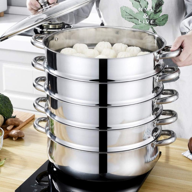Steamer Pot Stainless Steel Steamer Pot, 5 Tier Stockpot Steaming Cookware Vegetable Dumpling Steaming Pot for Home Kitchen (28CM) Cooking Pot - Image 5