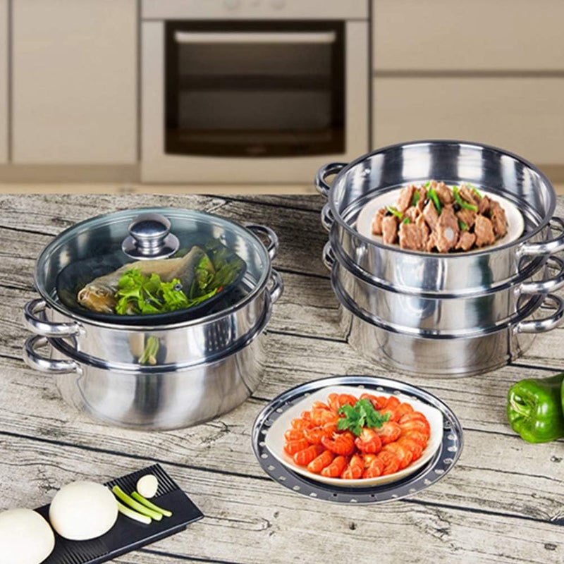 Steamer Pot Stainless Steel Steamer Pot, 5 Tier Stockpot Steaming Cookware Vegetable Dumpling Steaming Pot for Home Kitchen (28CM) Cooking Pot - Image 4