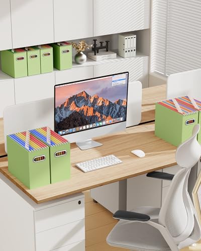 Oterri Cardboard File Organizer Box for Hanging File Folders Letter Size,File Box for Computer Desk,File Cabinet,Working Home,Office,Classroom(Green, Letter Size - 2 Packs) - Image 3