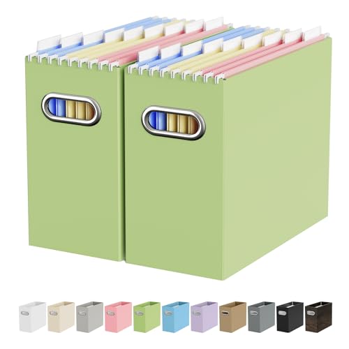 Oterri Cardboard File Organizer Box for Hanging File Folders Letter Size,File Box for Computer Desk,File Cabinet,Working Home,Office,Classroom(Green, Letter Size - 2 Packs) - Image 1