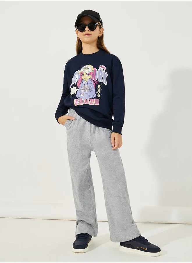Styli Graphic Print Round Neck Sweatshirt
