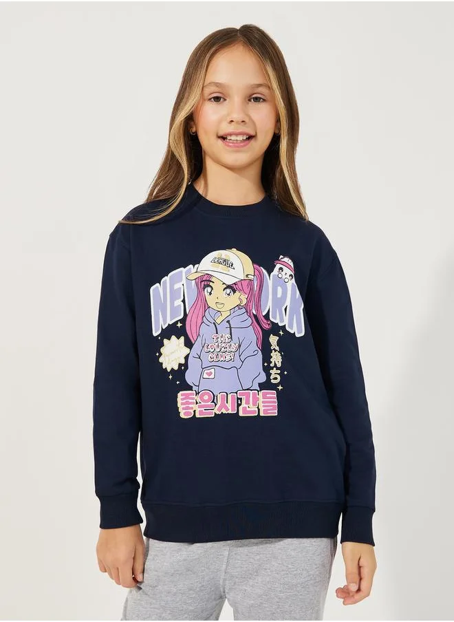 Styli Graphic Print Round Neck Sweatshirt