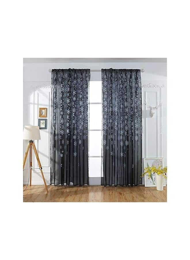 Sheer Curtain Length 2 Panel,Snowflake Texture Semi Sheer Curtains,Light Filtering Voile Lace Curtains - Image 1