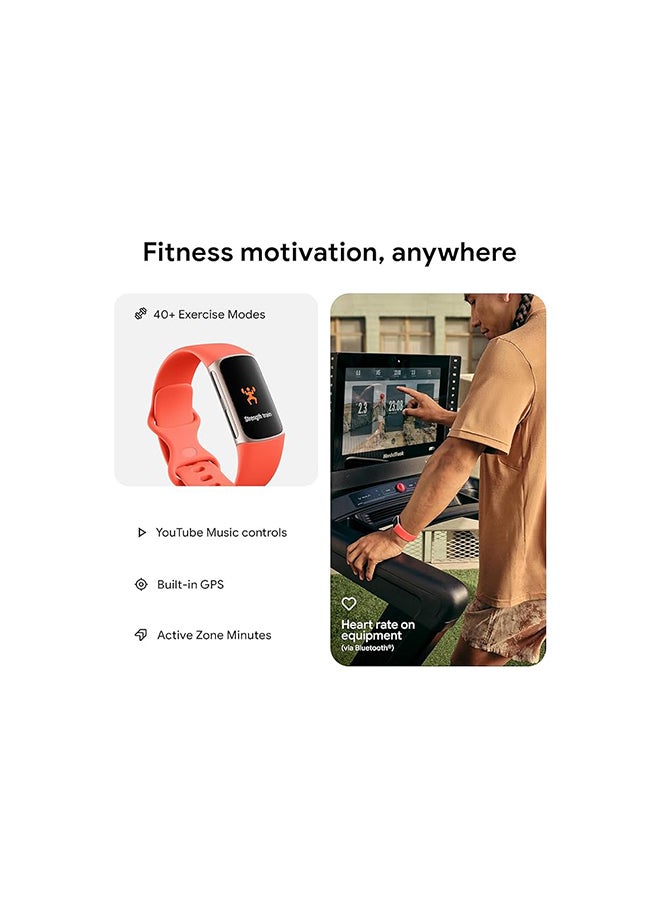 Fitbit Charge 6 Advanced Fitness + Health Tracker Coral / Champagne Gold Aluminium - Image 5