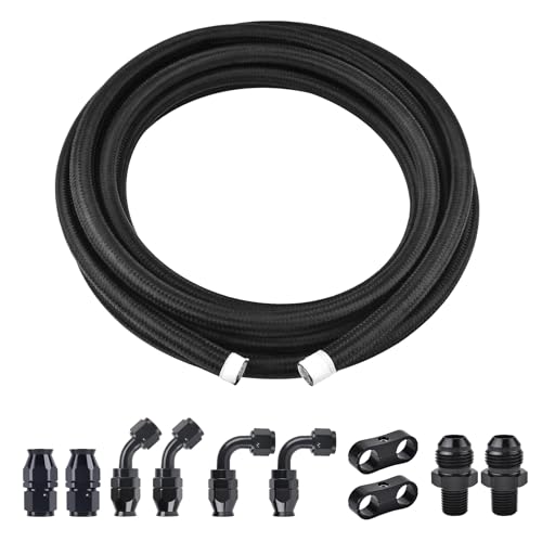 EVIL ENERGY 8AN PTFE Fuel Line Kit, E85 Nylon Braided Fuel Hose Kit 10FT Black AN8 PTFE Fuel Line Hose - Image 1