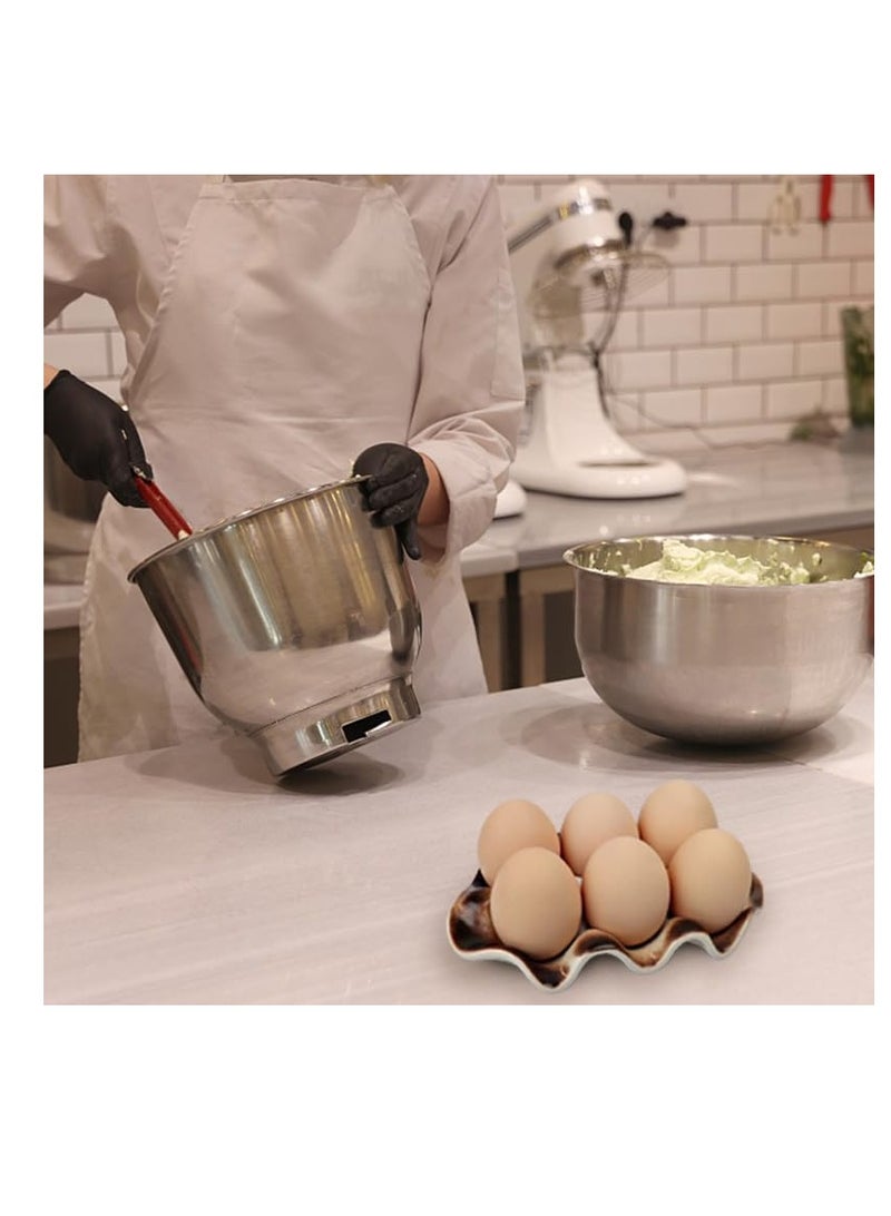 SYOSI Ceramic Egg Tray, Half Dozen Porcelain Egg Holder Container Keeper Storage Organizer, Egg Tray for Refrigerator, Decorative Egg Storage for Refrigerator, Countertop, Display, Kitchen, Brown - Image 3