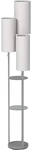 Adesso Trio Floor Lamp with Three Pull Chain Lights and Two-Tier Storage, Brushed Steel Base, White Linen Shades, 68” Tall, Enhances Room Decor and Lighting - Image 4