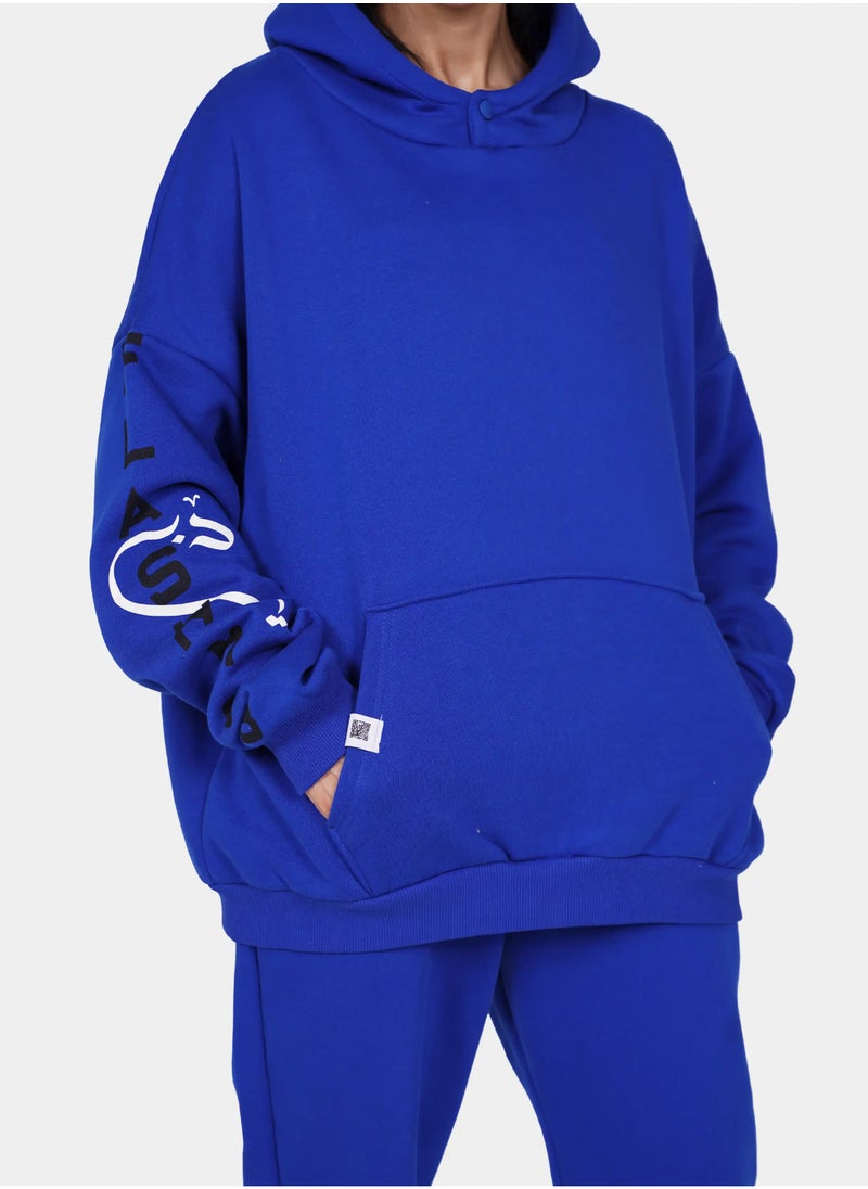 Flashmob Relaxed Fit Cotton Fleece Hoodie & Sweatpant Set - Blue  - Image 3