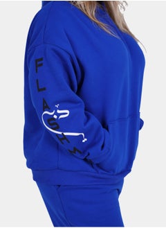 Flashmob Relaxed Fit Cotton Fleece Hoodie & Sweatpant Set - Blue  - Image 4