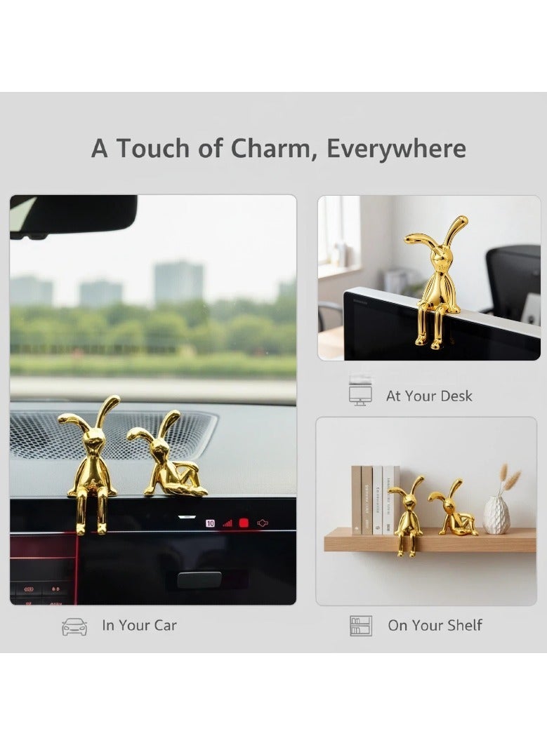  أورا سيليكت ديكورات سيارة أرنب، طقم زينة مكتب منزلي مكون من قطعتين لوحدة التحكم المركزية والشاشة والرف، مجسمات لطيفة ذات أرجل طويلة - Image 2