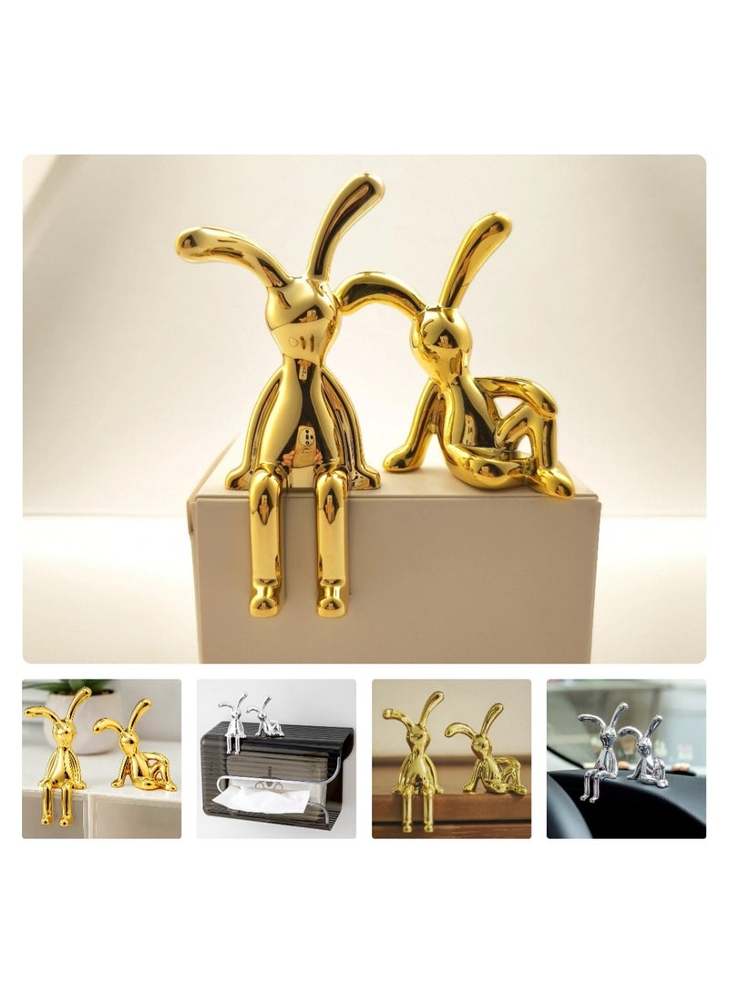  أورا سيليكت ديكورات سيارة أرنب، طقم زينة مكتب منزلي مكون من قطعتين لوحدة التحكم المركزية والشاشة والرف، مجسمات لطيفة ذات أرجل طويلة - Image 1