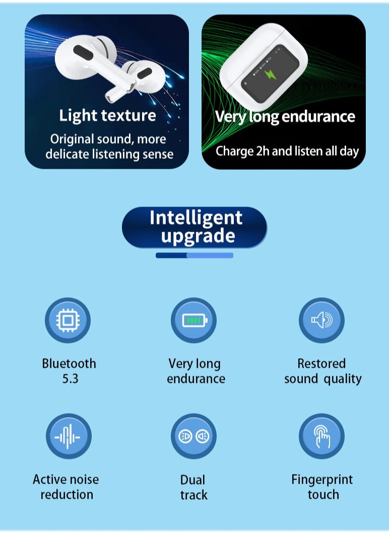 W&O - TWS Wireless Earbuds Bluetooth 5.3 Touch Ear Buds Active Noise Canceling with Touch LCD Power Display Compatible for Android iOS White - Image 1