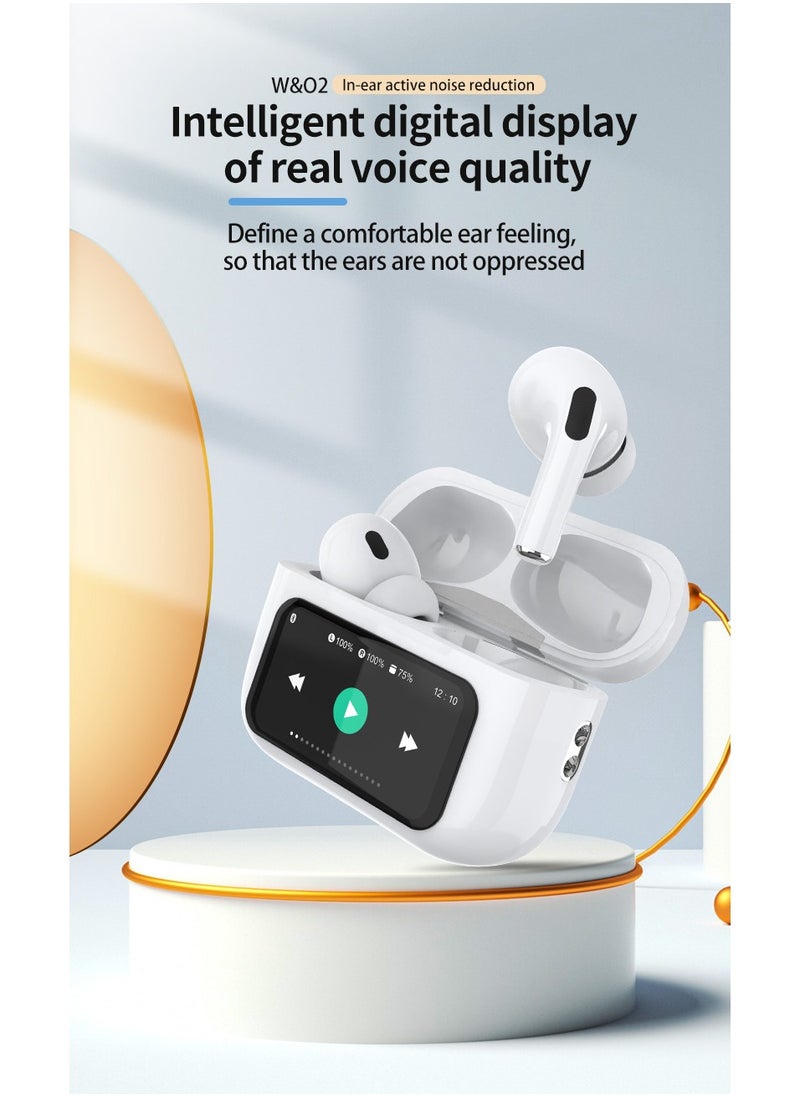 W&O - TWS Wireless Earbuds Bluetooth 5.3 Touch Ear Buds Active Noise Canceling with Touch LCD Power Display Compatible for Android iOS White - Image 1