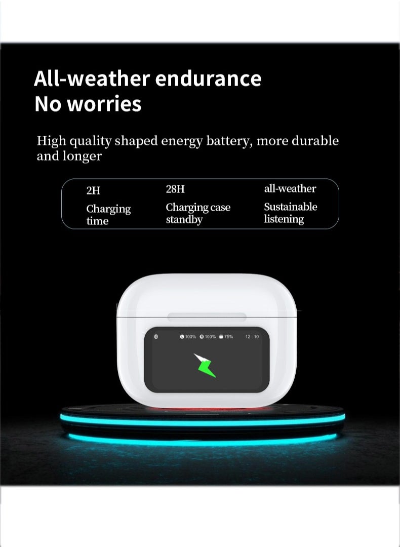 W&O - TWS Wireless Earbuds Bluetooth 5.3 Touch Ear Buds Active Noise Canceling with Touch LCD Power Display Compatible for Android iOS White - Image 1