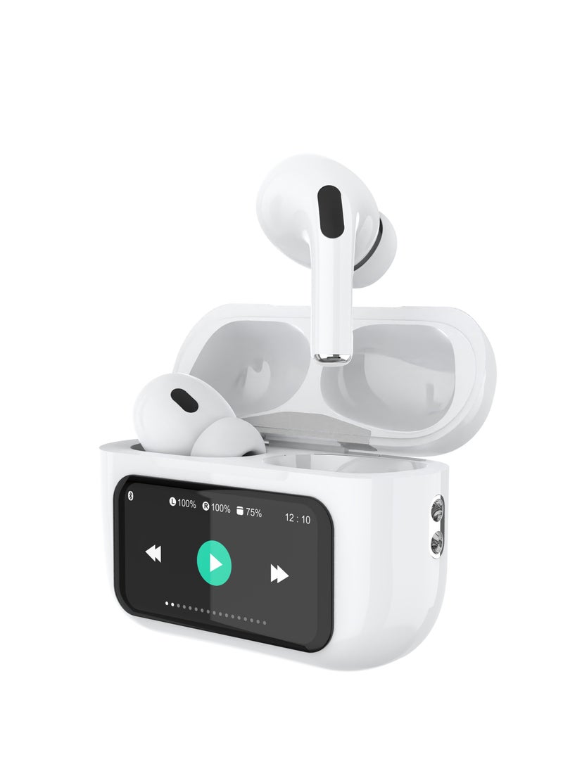 W&O - TWS Wireless Earbuds Bluetooth 5.3 Touch Ear Buds Active Noise Canceling with Touch LCD Power Display Compatible for Android iOS White - Image 1