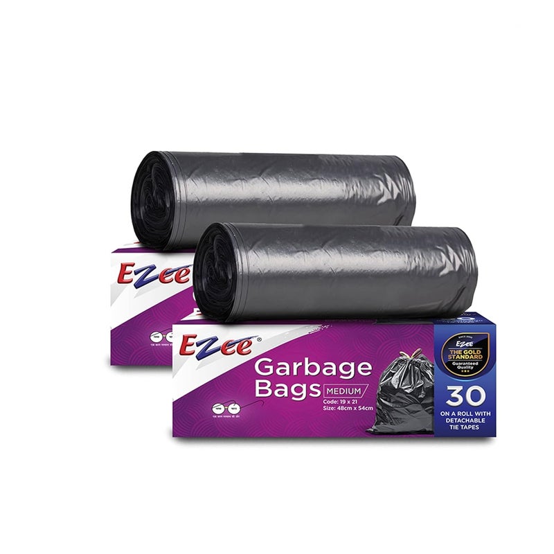 Ezee Garbage Bag 60 Pieces 30 Pieces 19 Inches X 21 Inches Pack Of 2 Black plastic - Image 1