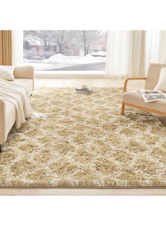 Purrhappy Geometric Shag Area Rug for Bedroom, 160cm Camel and White High Pile Ultra Large Soft Plush Shaggy Furry Bedside Playroom Dorm Carpet, Non-Slip, Non-Shedding Indoor Floor Rug - Image 5