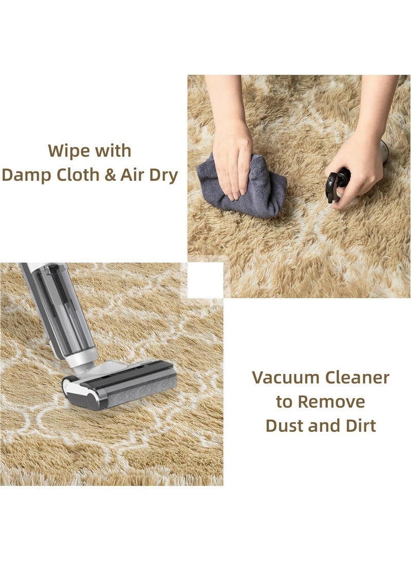 Purrhappy Geometric Shag Area Rug for Bedroom, 160cm Camel and White High Pile Ultra Large Soft Plush Shaggy Furry Bedside Playroom Dorm Carpet, Non-Slip, Non-Shedding Indoor Floor Rug - Image 4