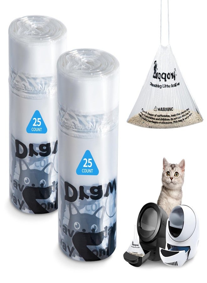 Zuqqony 50 Count Drawstring Litter Box Liners Compatible with Litter Robot 4 & 3 - Thickened Leak-Proof Cat Litter Waste Bags, Pre-Separated Clear Design (25.8" x 21"), Odor Control Cat Litter Liners - Image 1
