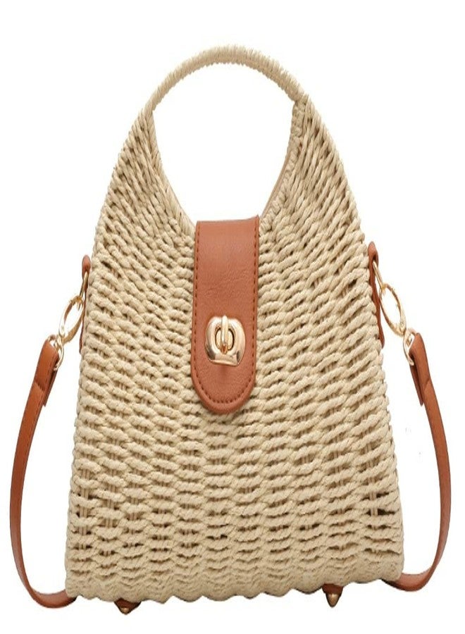 Caistre Straw Tote Bag for Women Mini Crossbody Bag Chic Tote Purses Retro Satchel Bag Handmade Shoulder Bag Beach Straw Bag Handbag - Image 1