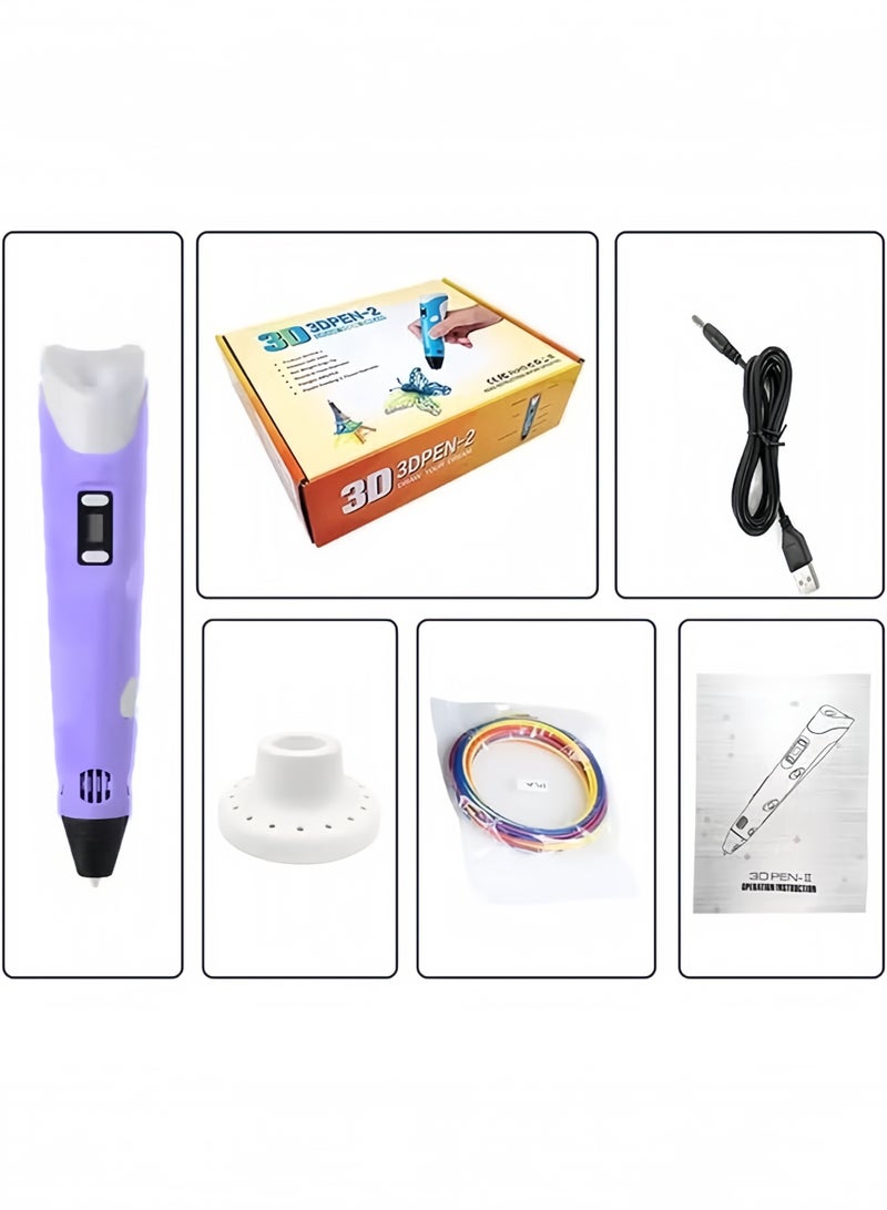 3D Printing Pen with Display Includes 3 Initial Color Filaments and Project Guide Book Charger Base 3D Printer Pen Set for Children Adjustable Temperature and Speed, for Graffiti, Drawing, Model Making (Purple) - Image 4