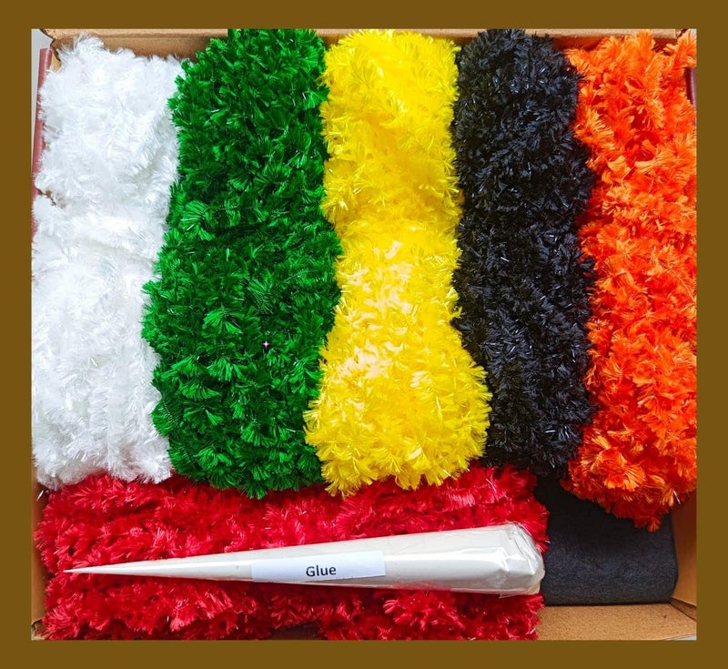 The Brown Box Rangoli making Kit — 6-Colour Feather Wool Yarn Set (50gm each) + 20×20 inch Black Base Cloth + Fabric Glue — DIY Woolen Rangoli Mat, Republic day Decoration Material, Fur wool yarn,Makar Sankranti decoration - Image 4