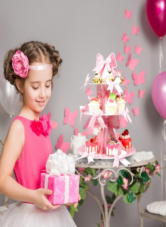 Vesici DIY 3 Tier Pink Bow Cupcake Stand Party Decorations Pink Theme Cupcake Holder Dessert Tower with 20 Bowknots Coquette for Women Girls Bow Birthday Baby Shower Bridal Bachelorette Party Supplies - Image 5