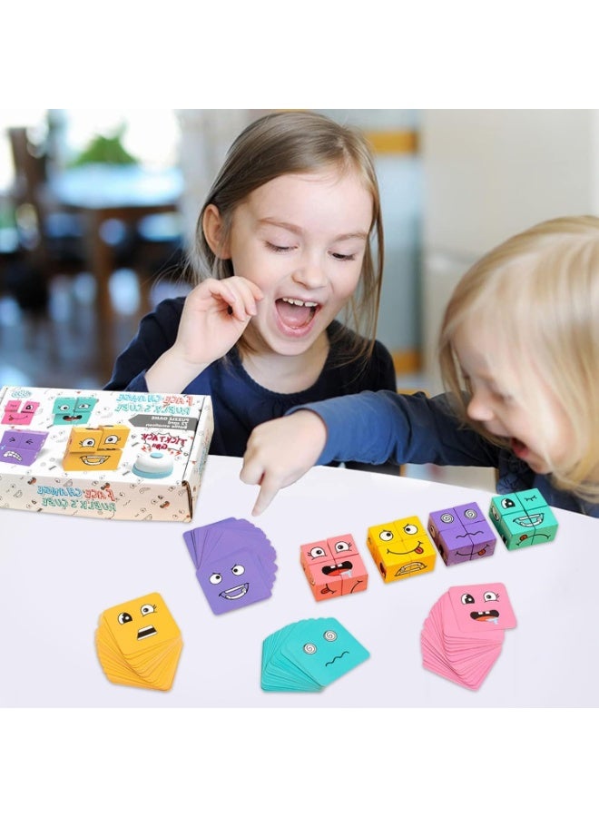 Wooden Expressions Blocks Toy Face Changing Cube Game Face Pattern Building Blocks Wooden Matching Puzzle Game Cubes Building Blocks Game Educational Montessori Toys Gift for Kids - Image 1