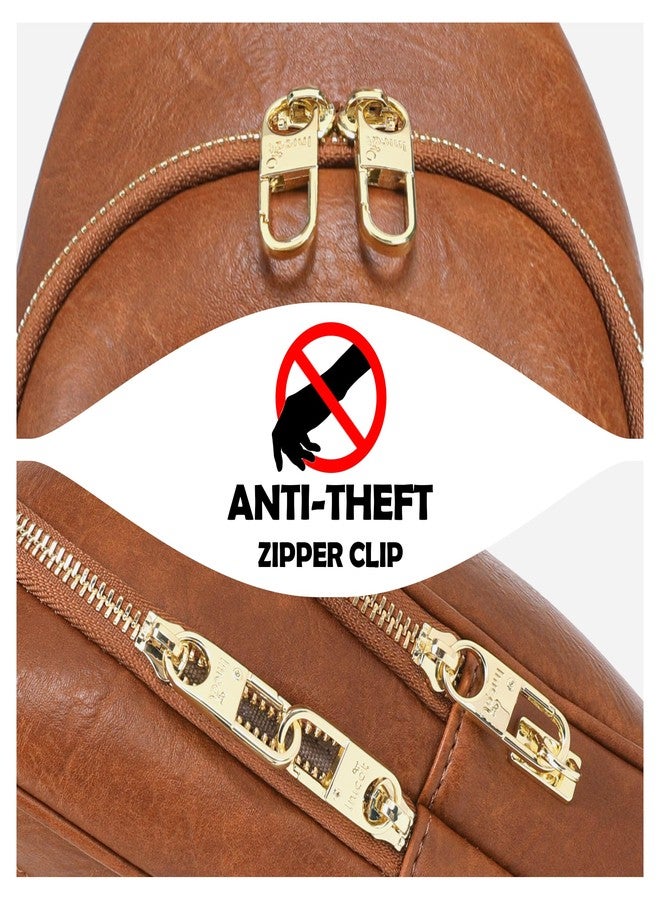 Haytijoe Crossbody Bags for Women Leather Sling Bag Anti-theft Cross Body Bag Travel Sling Purse Chest Bags Fanny Packs(Pure Brown Antitheft) - Image 2