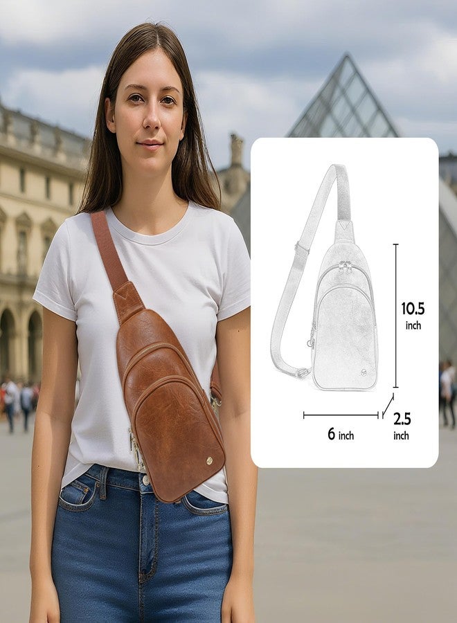 Haytijoe Crossbody Bags for Women Leather Sling Bag Anti-theft Cross Body Bag Travel Sling Purse Chest Bags Fanny Packs(Pure Brown Antitheft) - Image 3