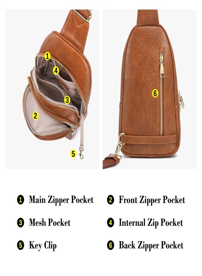 Haytijoe Crossbody Bags for Women Leather Sling Bag Anti-theft Cross Body Bag Travel Sling Purse Chest Bags Fanny Packs(Pure Brown Antitheft) - Image 5