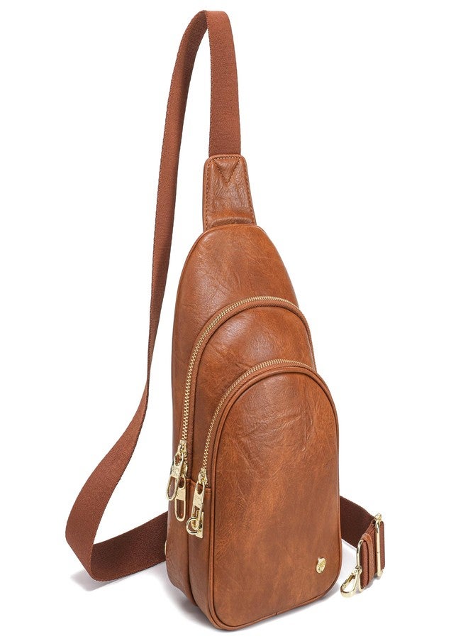 Haytijoe Crossbody Bags for Women Leather Sling Bag Anti-theft Cross Body Bag Travel Sling Purse Chest Bags Fanny Packs(Pure Brown Antitheft) - Image 1