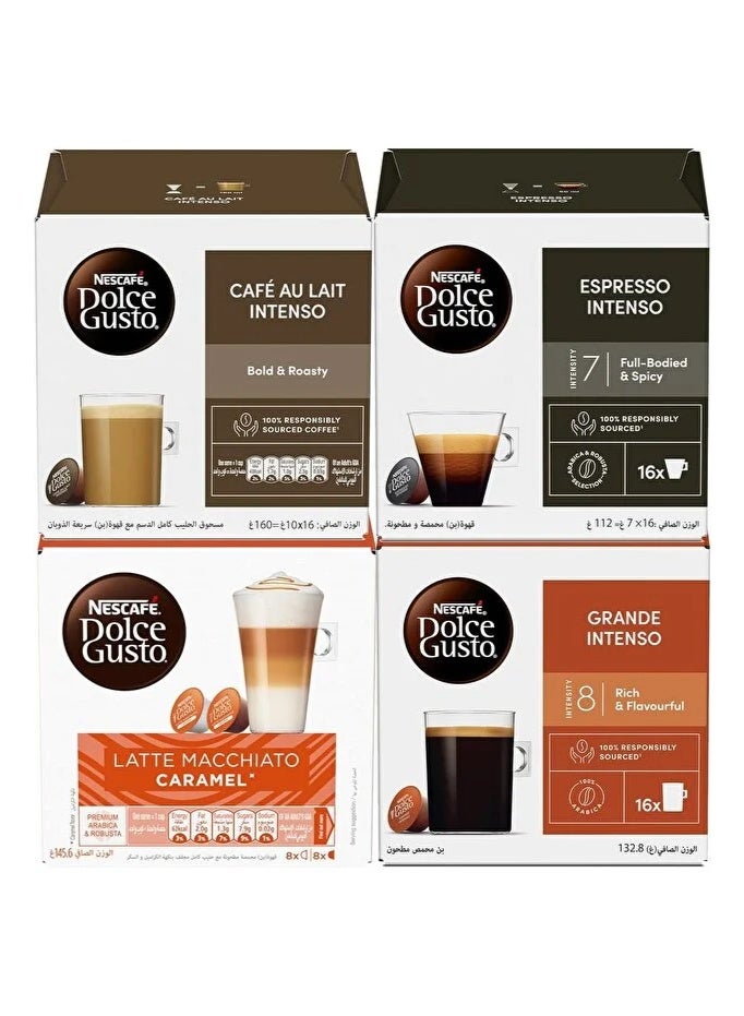 Dolce Gusto Variety Pack (Pack of 4 Flavors, Total 64 Capsules)