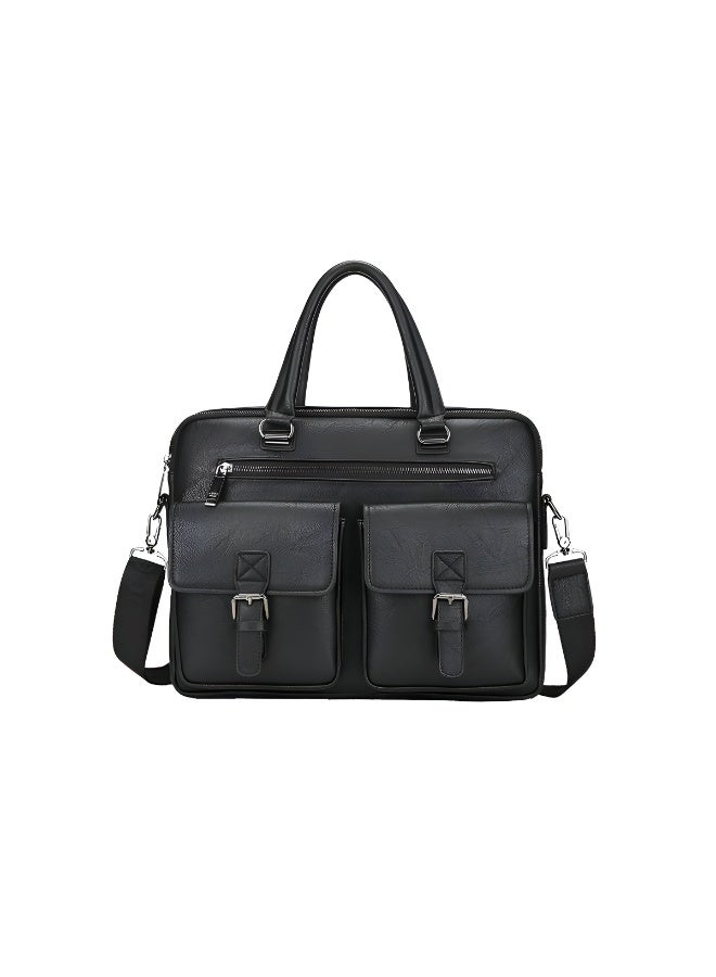 Mobcos Men Shoulder 2 Pocket Bag Crossbody Bags PU Leather Handbag Capacity Men Messenger Bags Top Handle Tote Bag for Male Black - Image 1