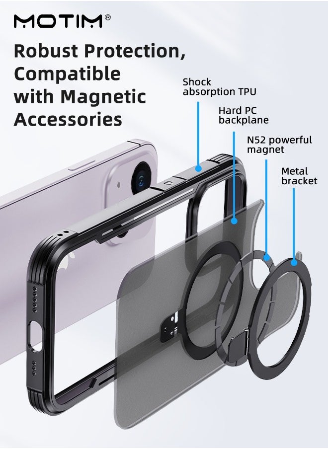 Motim - iPhone 15 Plus Magsafe Case, N52 Magnetic Back Cover with Kickstand Clear Matte Back Magnetic Drop Protection Phone Case, Shockproof Anti-Scratch - Image 1